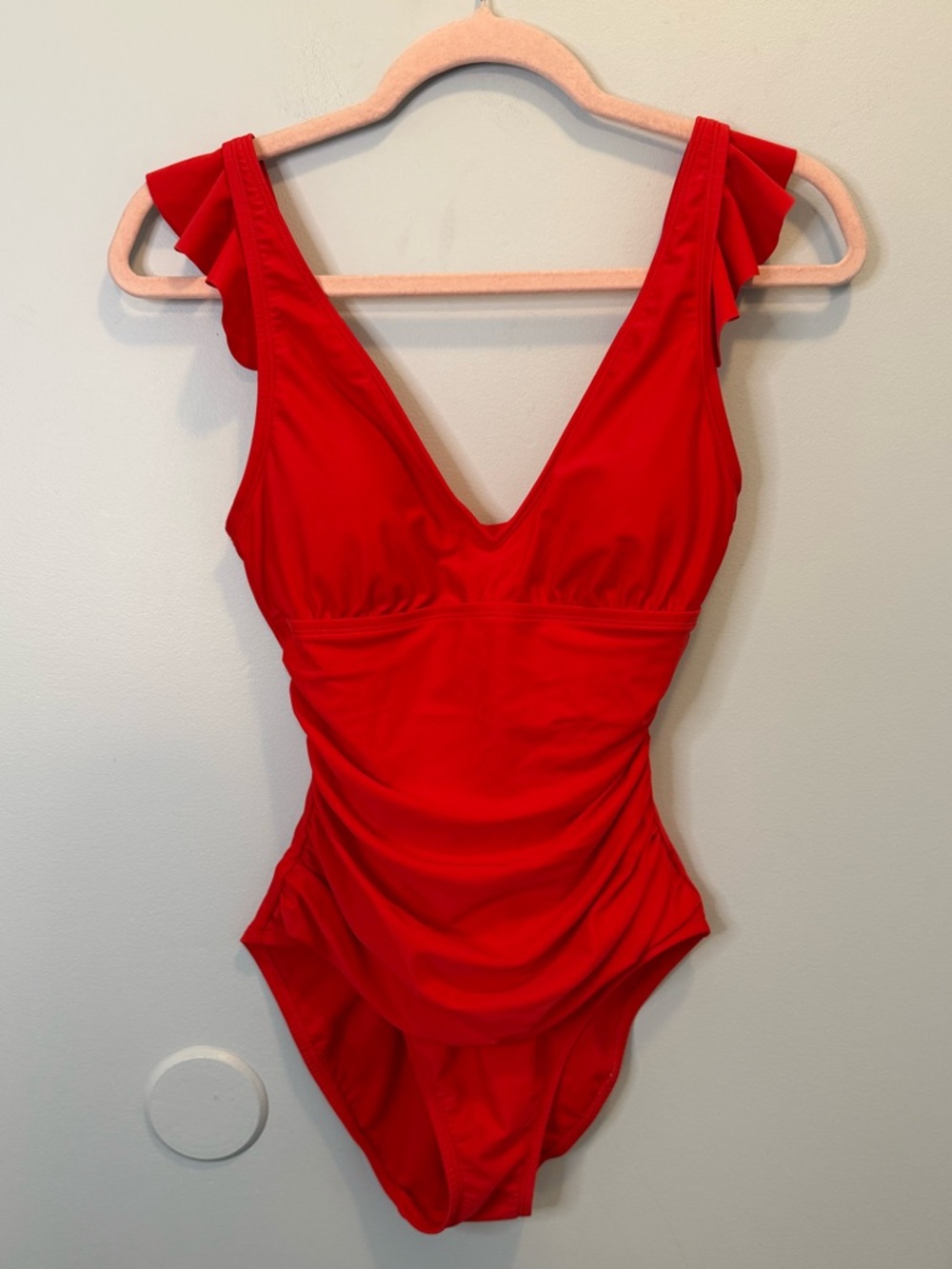 Ellen Tracy Bright Red One-Piece Swimwear with Ruffle Straps